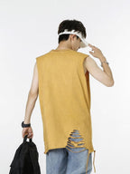 XPKAEAX Distressed Torn Necklace Embellished Loose Fit Solid Women's Tank Tops