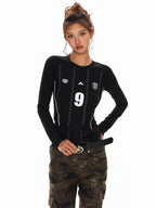 XPKAEAX Emblem Letter Print Crewneck Slim Fit Women's Long Sleeve T-shirts