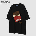 XPKAEAX Flocked Cartoon Print Drop Shoulder Women's Loose Crew Short Sleeve T-shirts 797172489262