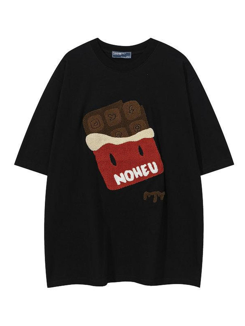 XPKAEAX Flocked Cartoon Print Drop Shoulder Women's Loose Crew Short Sleeve T-shirts