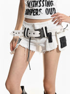 XPKAEAX Frayed Hem Belted Cargo Distressed Vintage Women's Washed Denim Denim Shorts