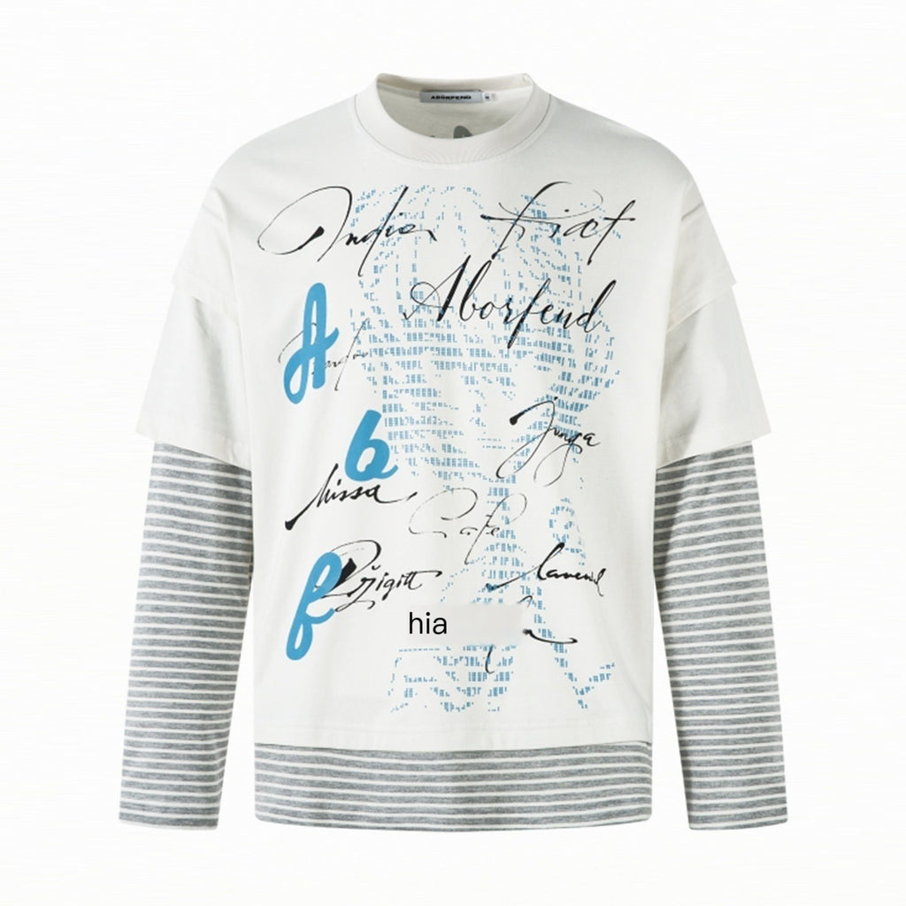 XPKAEAX High Street Faux Two Piece Letter Print Oversized Women's Sweatshirts 970561184589