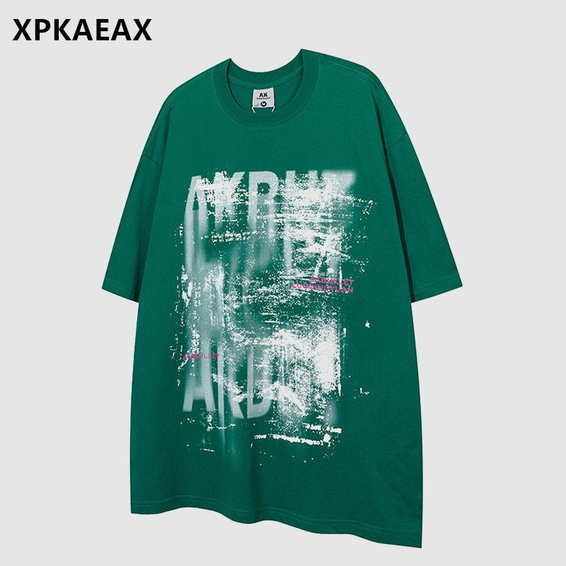 XPKAEAX Hiphop Puff Print Drop Shoulder Women's Breathable Crewneck Short Sleeve T-shirts 784292799100