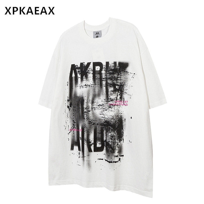 XPKAEAX Hiphop Puff Print Drop Shoulder Women's Breathable Crewneck Short Sleeve T-shirts 784292799100