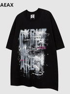 XPKAEAX Hiphop Puff Print Drop Shoulder Women's Breathable Crewneck Short Sleeve T-shirts