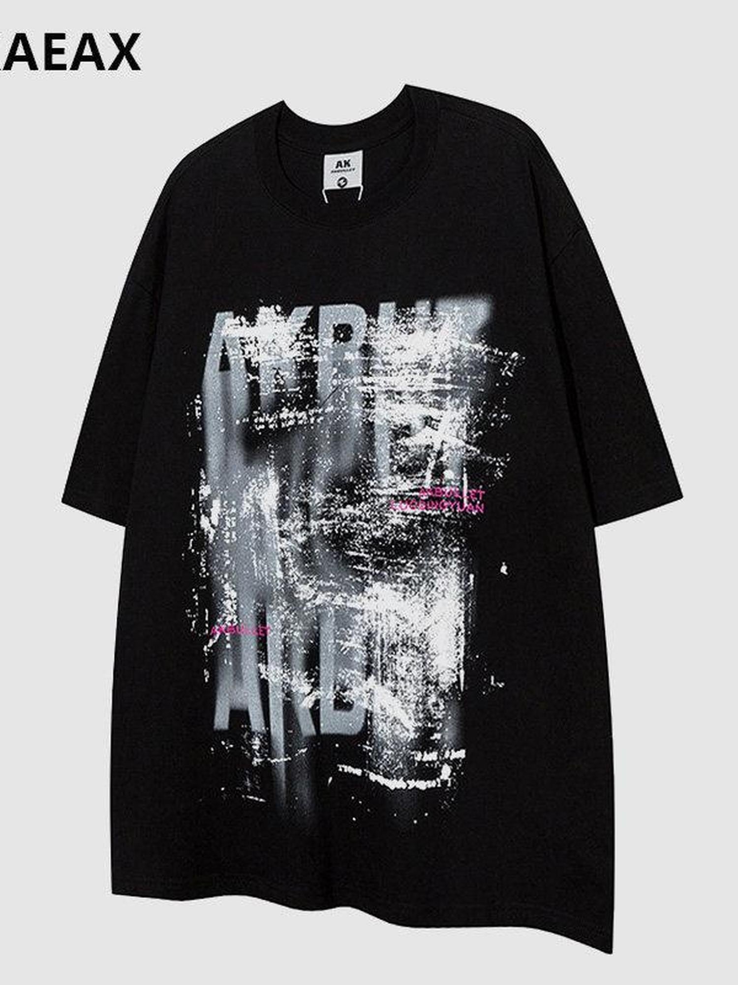 XPKAEAX Hiphop Puff Print Drop Shoulder Women's Breathable Crewneck Short Sleeve T-shirts