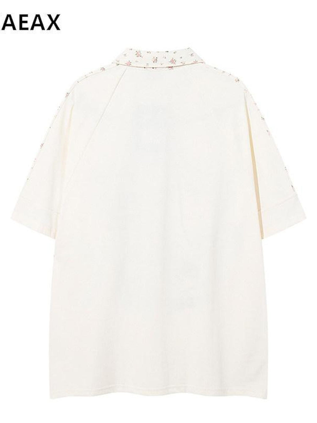 XPKAEAX Kitten Embroidered Side Stripe Stand Collar Women's Short Sleeve T-shirts