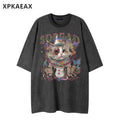 XPKAEAX Kitten Print Drop Shoulder Round Neck Women's Breathable Short Sleeve T-shirts 891546599525