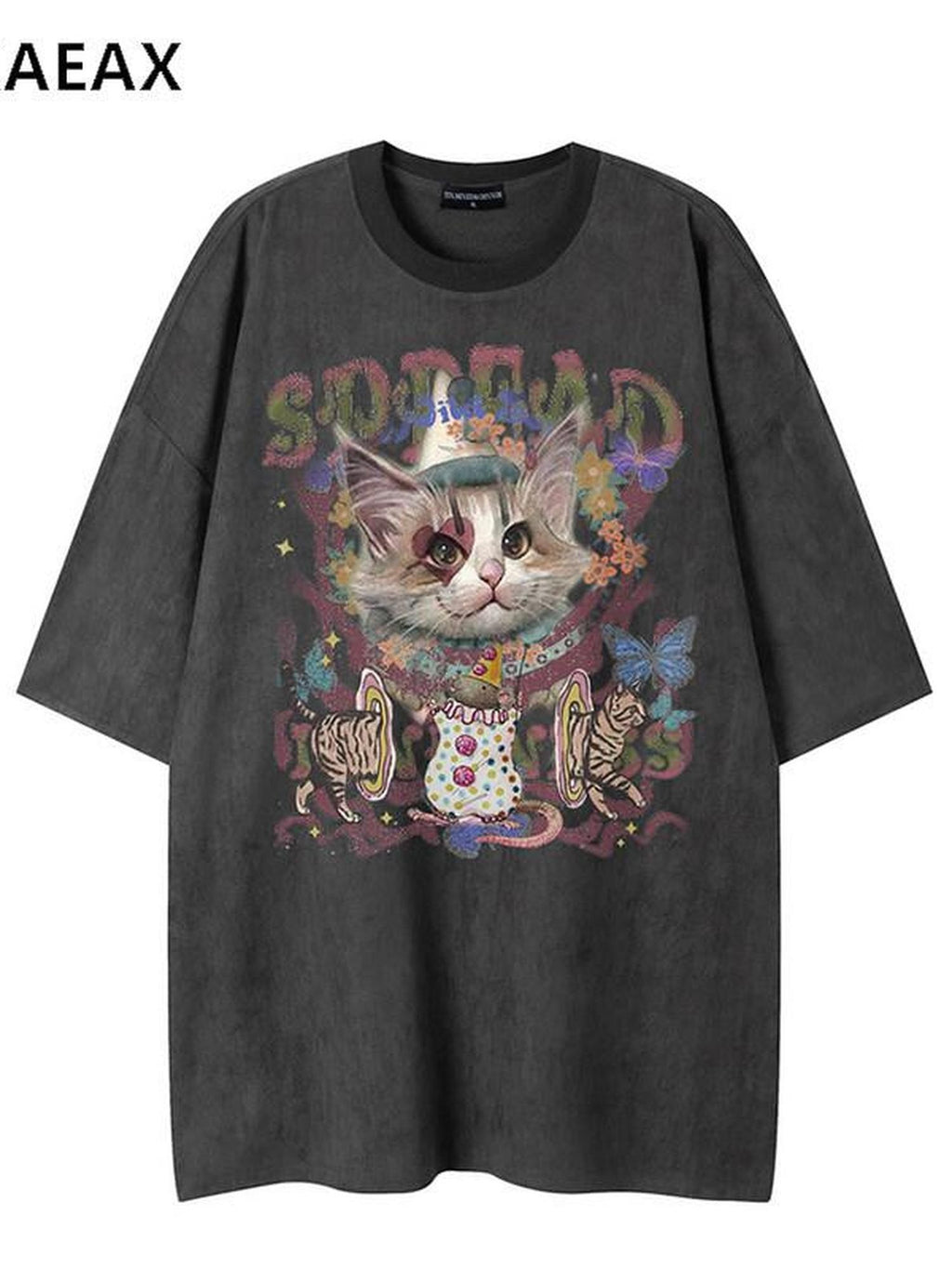 XPKAEAX Kitten Print Drop Shoulder Round Neck Women's Breathable Short Sleeve T-shirts