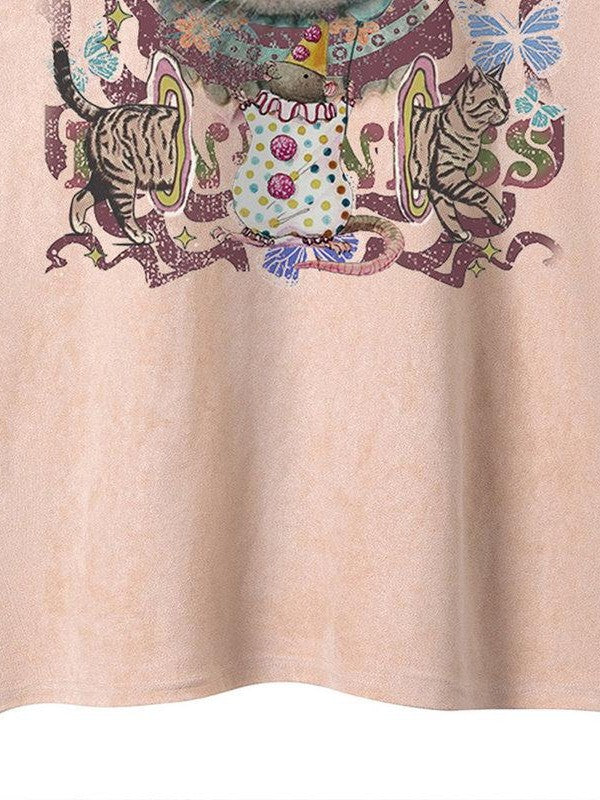 XPKAEAX Kitten Print Drop Shoulder Round Neck Women's Breathable Short Sleeve T-shirts