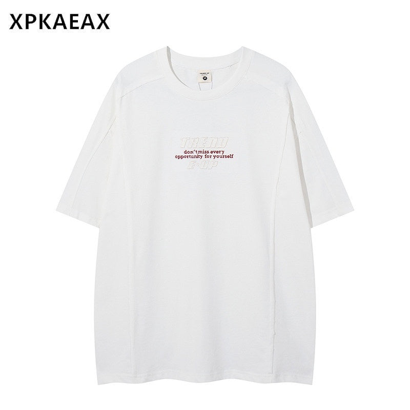 XPKAEAX Letter Print Drop Shoulder Loose Elbow Sleeve Women's Short Sleeve T-shirts 890595044025