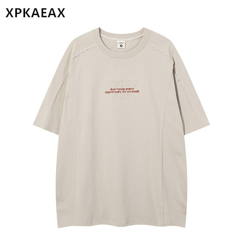 XPKAEAX Letter Print Drop Shoulder Loose Elbow Sleeve Women's Short Sleeve T-shirts 890595044025
