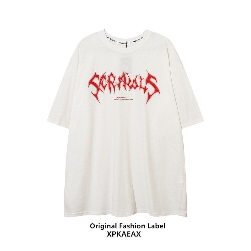 XPKAEAX Letter Print Oversize Loose Hip Hop Women's Short Sleeve T-shirts 674648303100