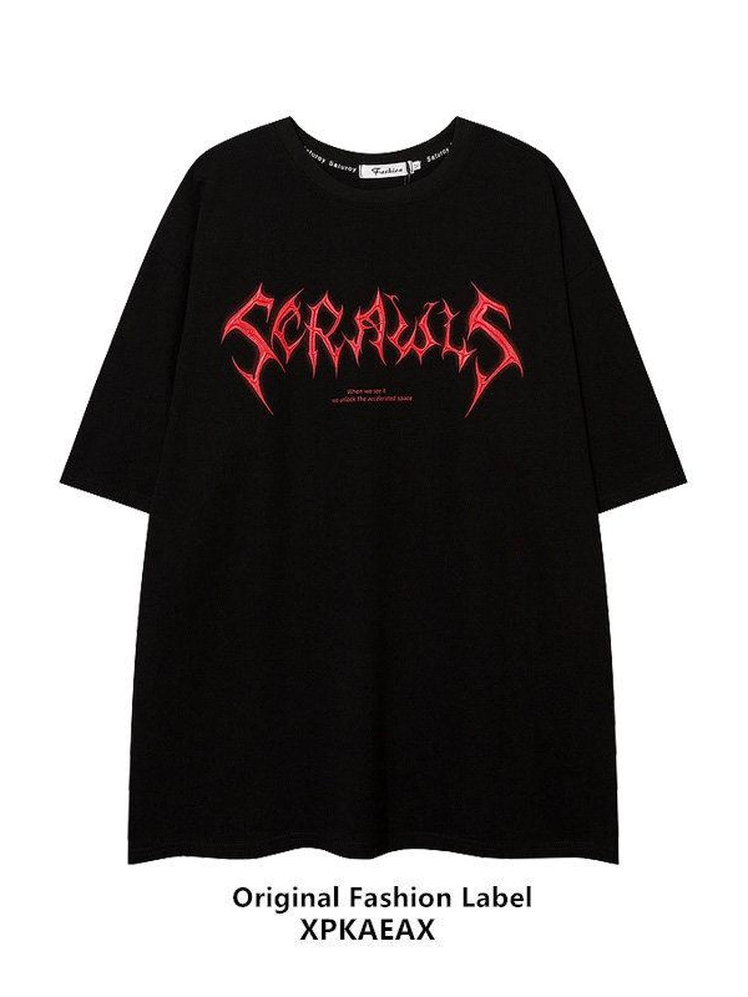 XPKAEAX Letter Print Oversize Loose Hip Hop Women's Short Sleeve T-shirts