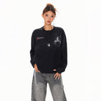 XPKAEAX Letter Print Washed Distressed Relaxed Crew Neck Women's Long Sleeve T-shirts 983425784735