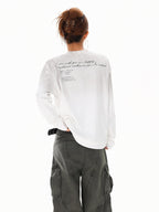 XPKAEAX Letter Print Washed Distressed Relaxed Crew Neck Women's Long Sleeve T-shirts