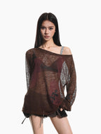 XPKAEAX Light Apricot Tie Dye One Shoulder Print Loose Women's Long Sleeve T-shirts