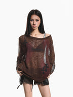 XPKAEAX Light Apricot Tie Dye One Shoulder Print Loose Women's Long Sleeve T-shirts