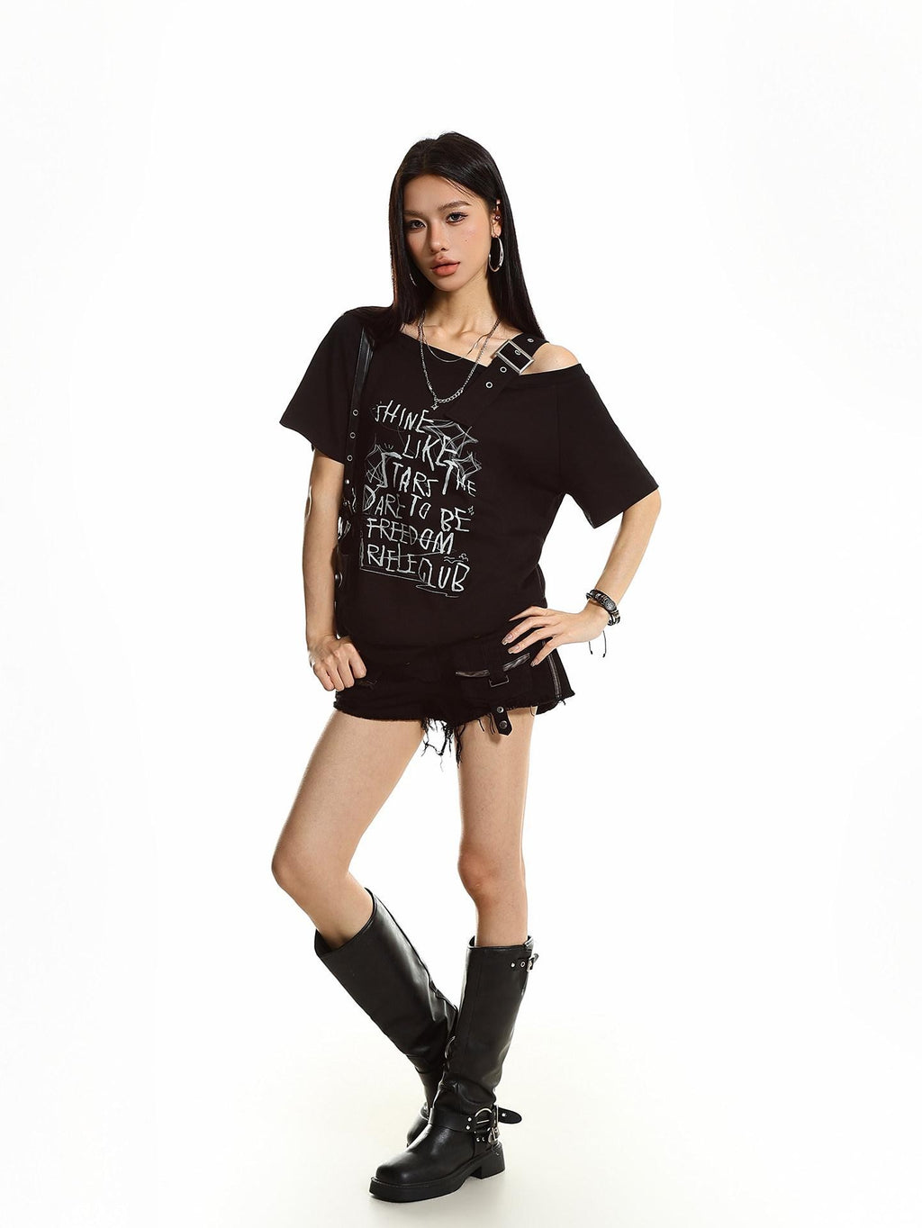 XPKAEAX One Shoulder Letter Print Women's Cotton Short Sleeve T-shirts