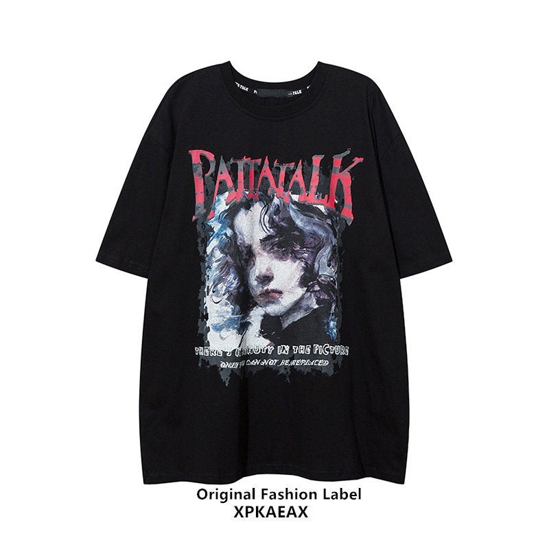 XPKAEAX Oversize Character Print Drop Shoulder Women's Short Sleeve T-shirts 697970695537