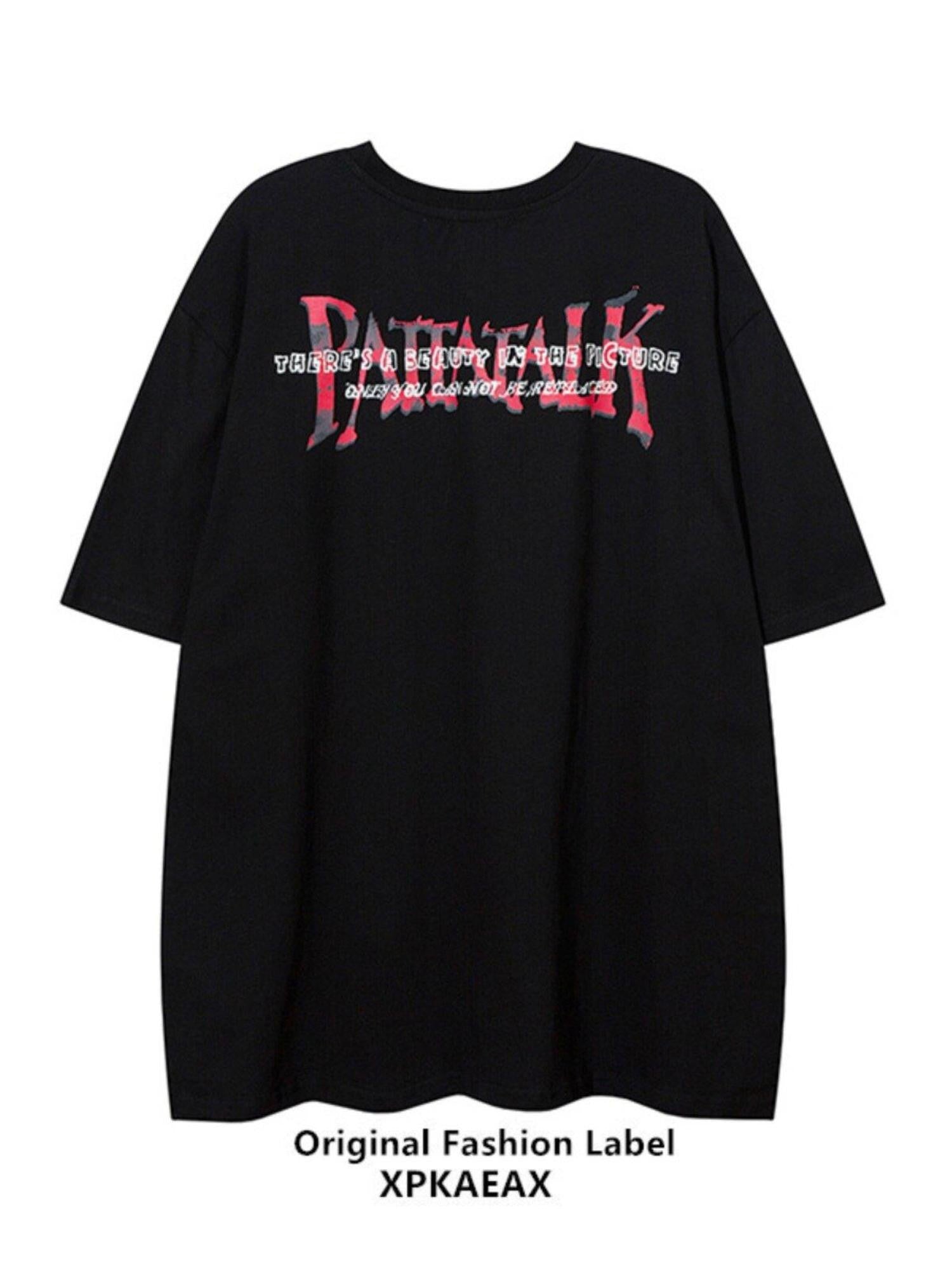 XPKAEAX Oversize Character Print Drop Shoulder Women's Short Sleeve T-shirts