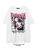 XPKAEAX Oversize Character Print Drop Shoulder Women's Short Sleeve T-shirts