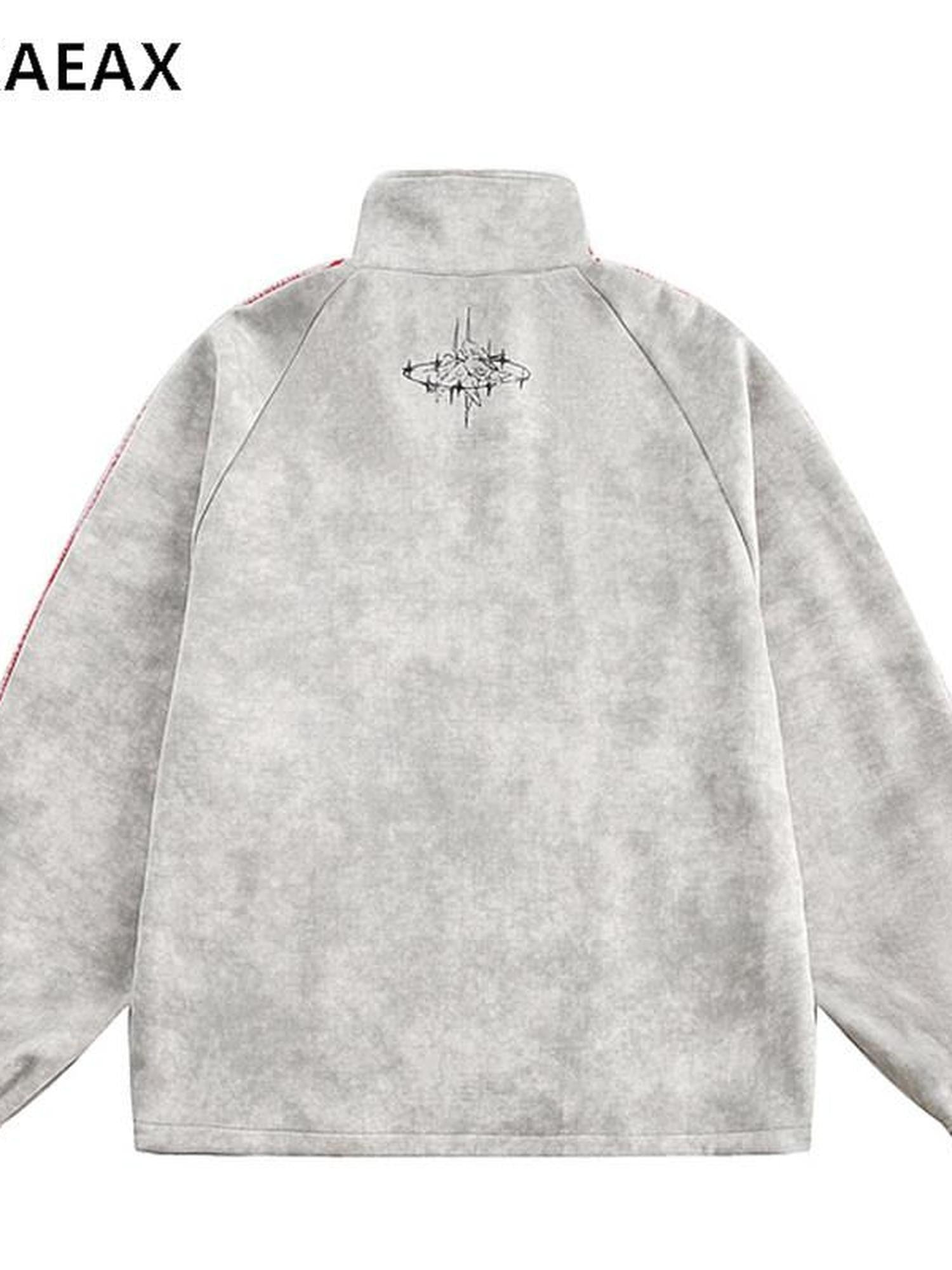 XPKAEAX Oversized Colorblock Print Stand Collar Zipper Women's Utility Jackets