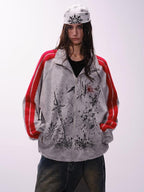 XPKAEAX Oversized Colorblock Print Stand Collar Zipper Women's Utility Jackets
