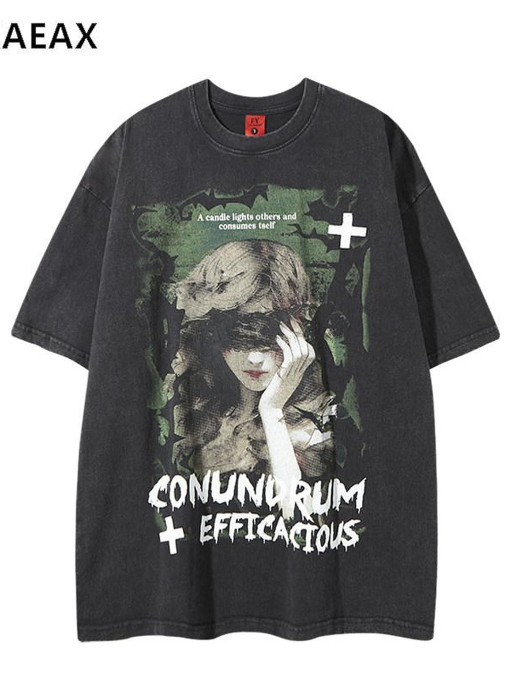 XPKAEAX Oversized Figure Print Washed Distressed Women's Short Sleeve T-shirts