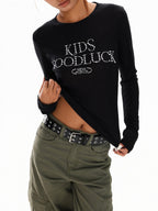 XPKAEAX Pearl Rhinestone Slim Fit Semi Sheer Women's Other Fabric Long Sleeve T-shirts