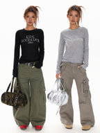 XPKAEAX Pearl Rhinestone Slim Fit Semi Sheer Women's Other Fabric Long Sleeve T-shirts