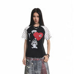 XPKAEAX Polka Dot Dog Print Contrast Vintage Women's Other Fabric Short Sleeve T-shirts 1020110998797