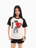 XPKAEAX Polka Dot Dog Print Contrast Vintage Women's Other Fabric Short Sleeve T-shirts