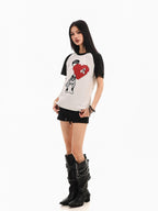 XPKAEAX Polka Dot Dog Print Contrast Vintage Women's Other Fabric Short Sleeve T-shirts