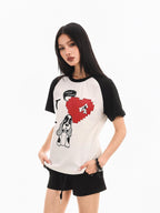 XPKAEAX Polka Dot Dog Print Contrast Vintage Women's Other Fabric Short Sleeve T-shirts