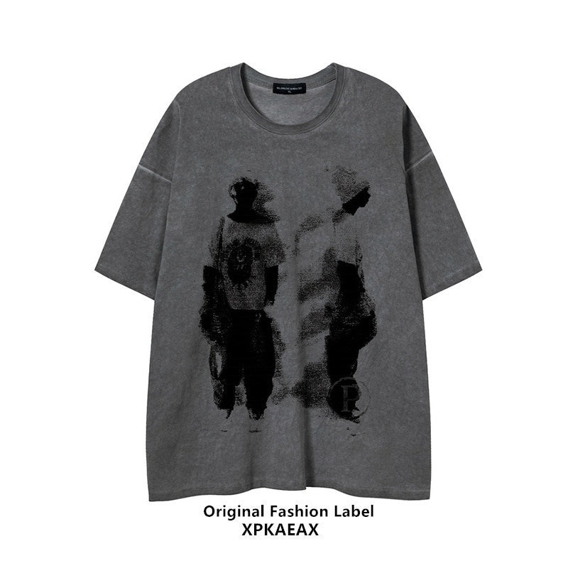 XPKAEAX Relaxed Drop Shoulder Figure Print Women's Short Sleeve T-shirts 722956407543