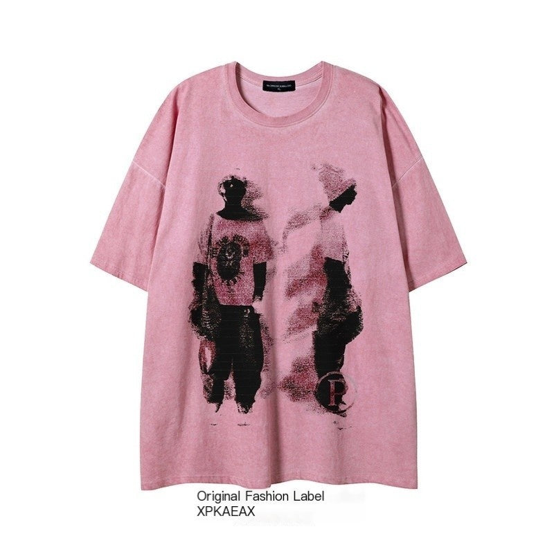XPKAEAX Relaxed Drop Shoulder Figure Print Women's Short Sleeve T-shirts 722956407543