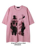 XPKAEAX Relaxed Drop Shoulder Figure Print Women's Short Sleeve T-shirts