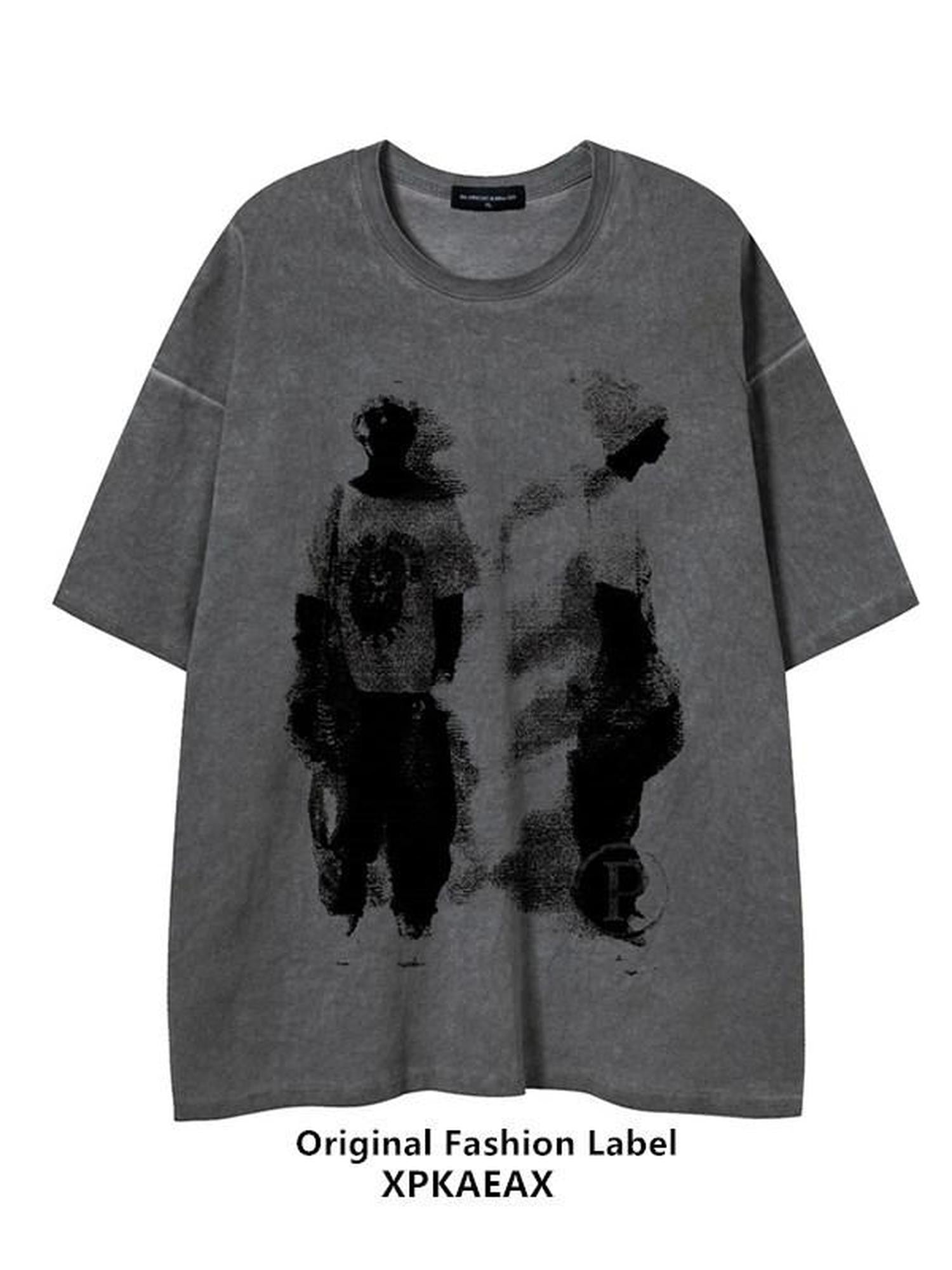XPKAEAX Relaxed Drop Shoulder Figure Print Women's Short Sleeve T-shirts