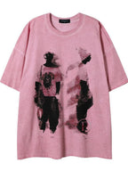 XPKAEAX Relaxed Drop Shoulder Figure Print Women's Short Sleeve T-shirts