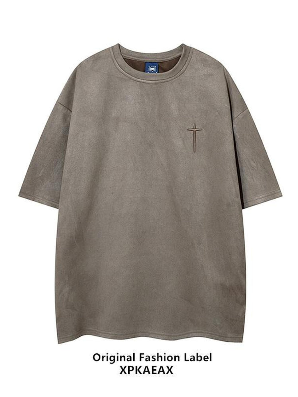 XPKAEAX Retro Letter Embroidery Drop Shoulder Women's Suede Short Sleeve T-shirts