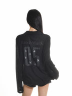 XPKAEAX Retro Letter Print Polo Collar Loose Women's Poly Cotton Long Sleeve T-shirts