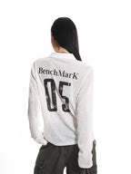 XPKAEAX Retro Letter Print Polo Collar Loose Women's Poly Cotton Long Sleeve T-shirts