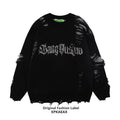 XPKAEAX Ripped Frayed Letter Jacquard Oversized Women's Knit Sweatshirts 749734042322