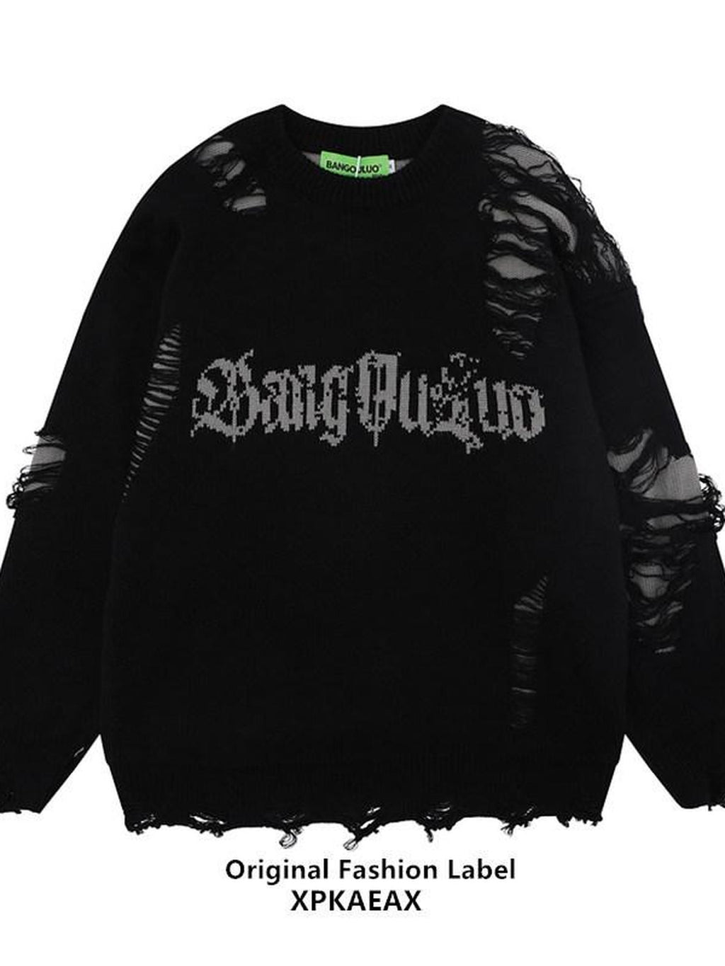 XPKAEAX Ripped Frayed Letter Jacquard Oversized Women's Knit Sweatshirts