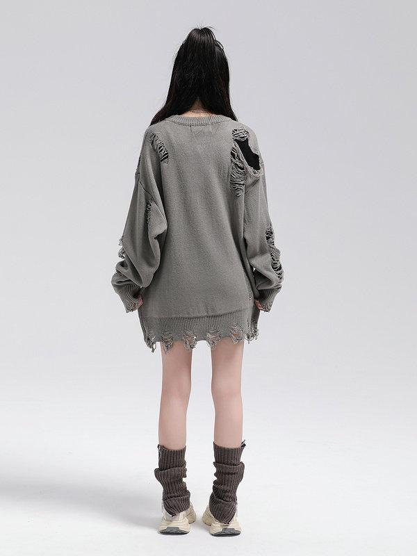 XPKAEAX Ripped Frayed Letter Jacquard Oversized Women's Knit Sweatshirts