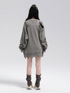 XPKAEAX Ripped Frayed Letter Jacquard Oversized Women's Knit Sweatshirts
