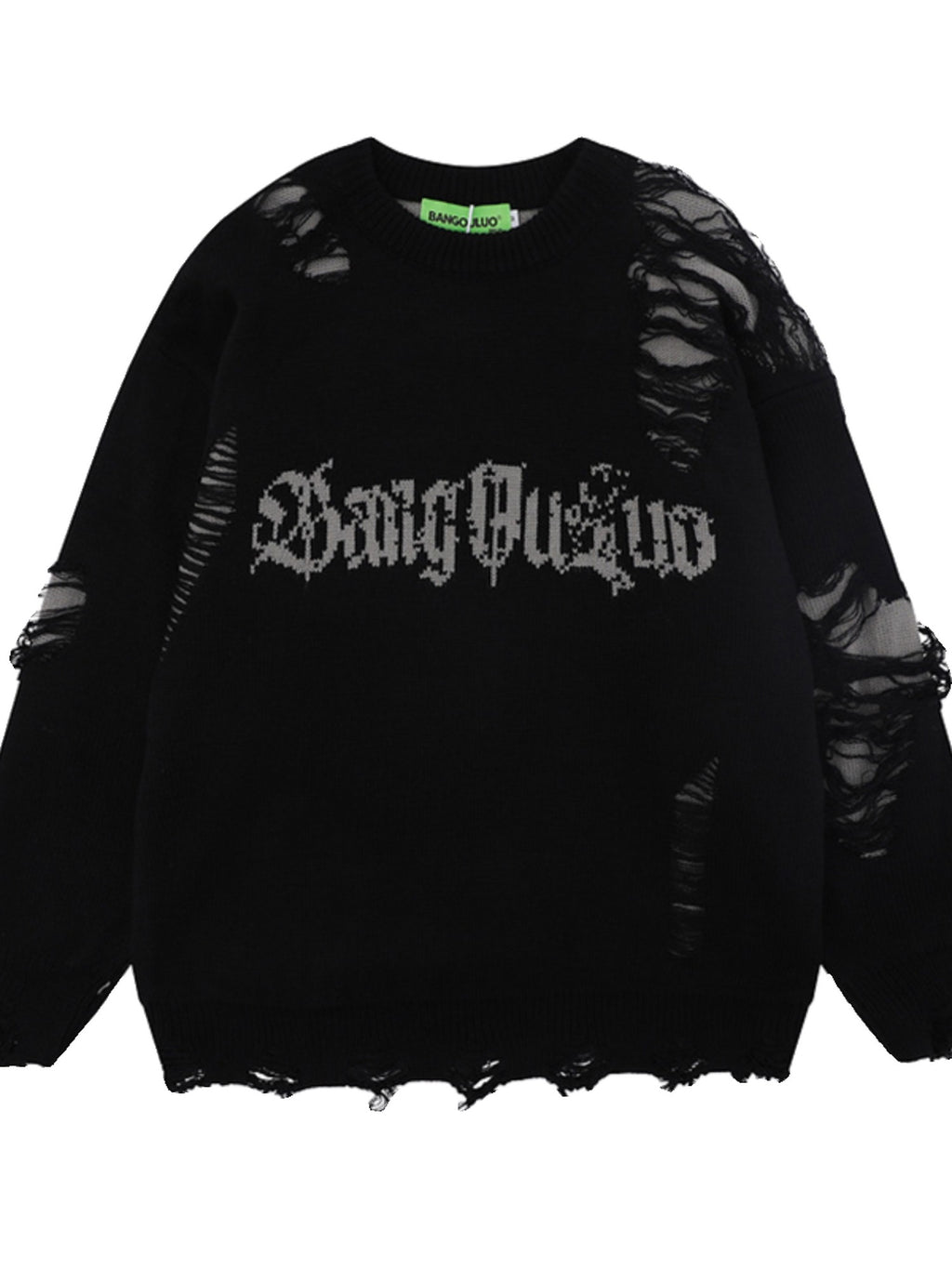 XPKAEAX Ripped Frayed Letter Jacquard Oversized Women's Knit Sweatshirts