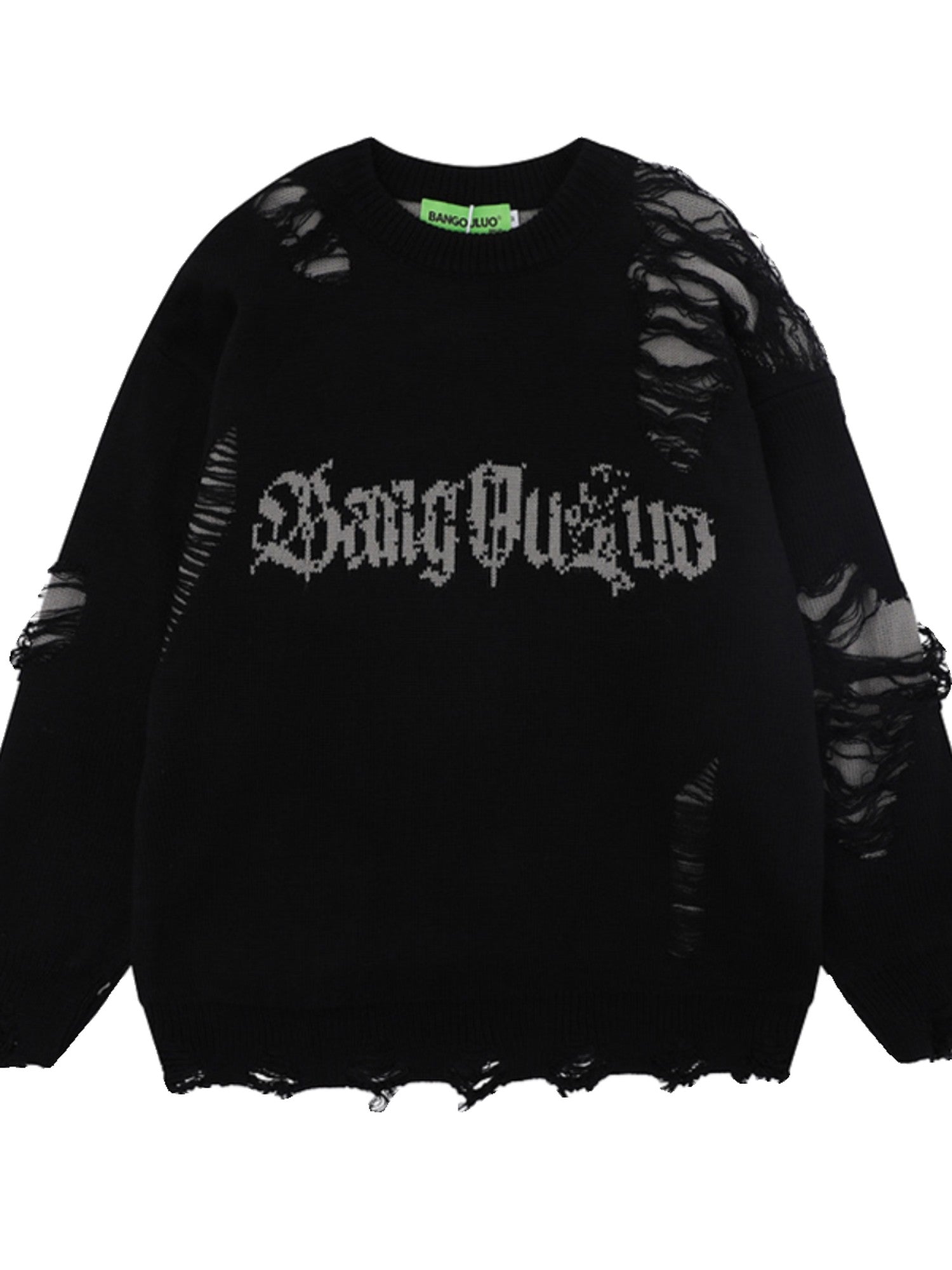 XPKAEAX Ripped Frayed Letter Jacquard Oversized Women's Knit Sweatshirts