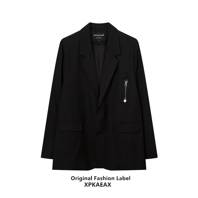 XPKAEAX Solid Wide Notch Lapel Two Button Flap Pockets Loose Fit Women's Casual Jackets 737729578898